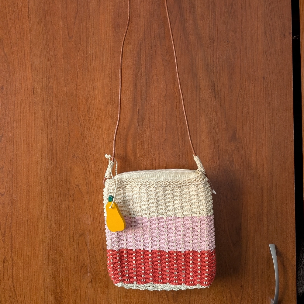 SOLD * Stylish Pink and Cream Woven Bag
